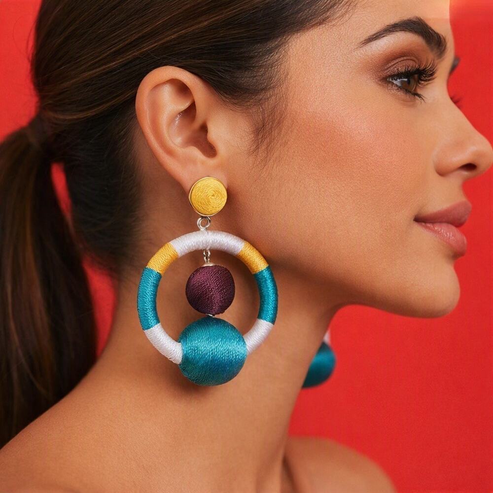 Baublebar Multi-Colors Wrapped Hoops Drop Pierced Earrings Approx 2 1/4" Long